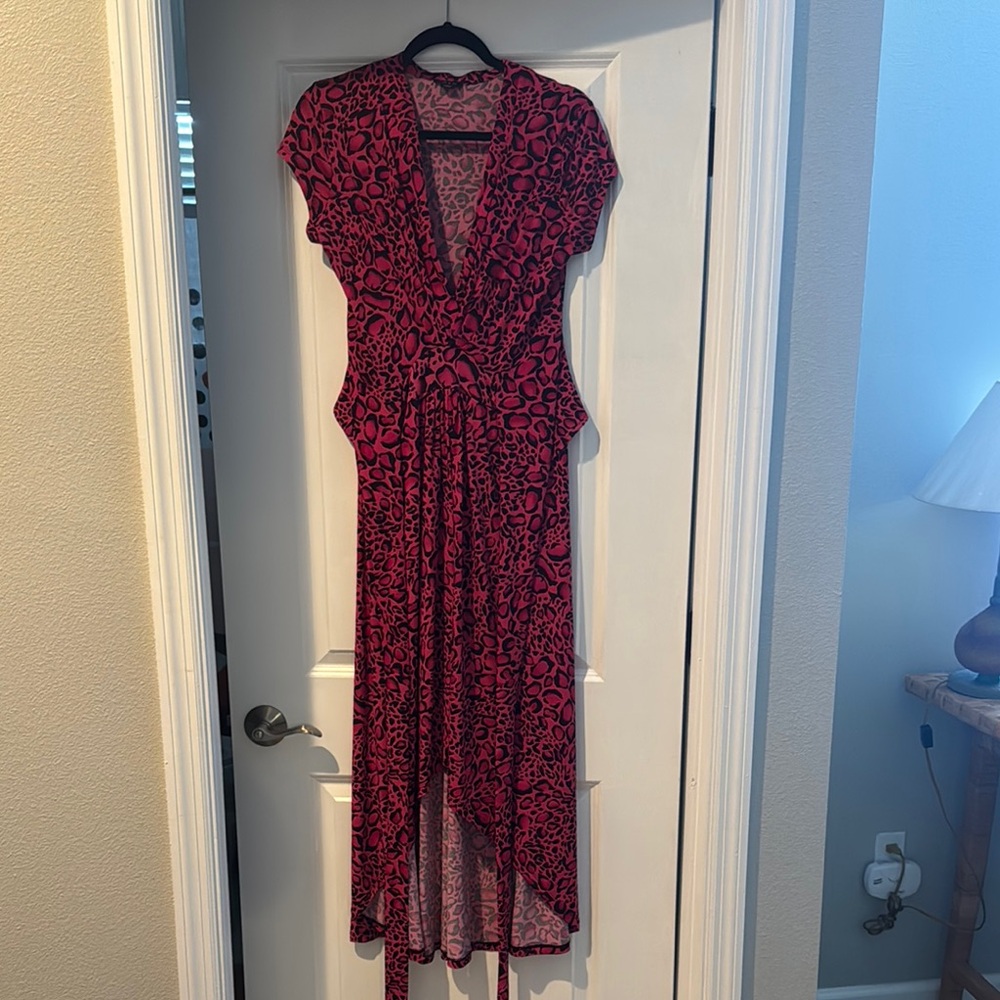 Pink Leopard Print Tie Dress
